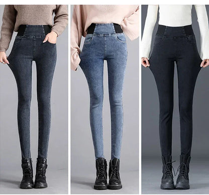 New Elastic Waist Skinny Jeans Women Spring Slim Stretch Denim Pants Vintage Pencil Vaqueros Mom Pantalones De Mujer PTKPCC