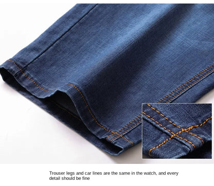 Men's Denim Shorts - Casual Summer Knee Length Multi-Pocket Elastic Waist