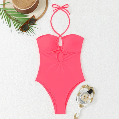 Solid Color Bathing Suit Bandeau Swimwear Woman 2026 One Piece Women's Swimsuit Female Bathwear Swimming for Beach Wear Monokini