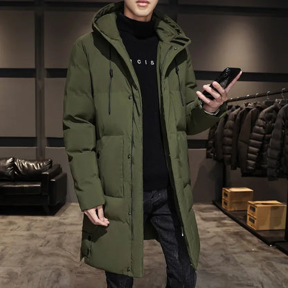 Quality Long Cotton-padded Coat Warm Simple Solid Color Thin Look High Trend All Quality Fabric Comfortable Men's Parkas down