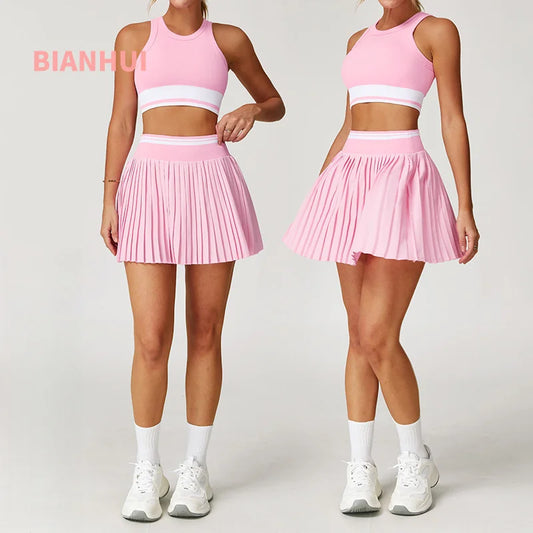 BIANHUI Summer Tennis Sports Set Female Clothing Yoga Sportswear Quick-Dry High-Waist For Women Fitness Women's Two Pieces Set