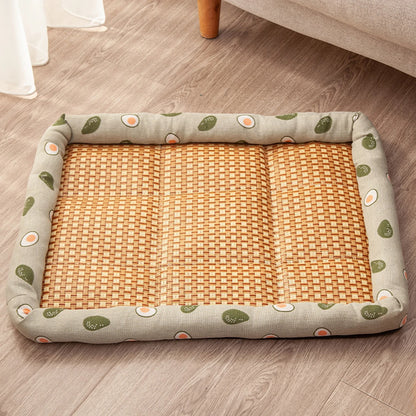 Square Summer Cooling Sleeping Dog Bed for Large Dog Cushion Spring Breathable Antislip Cat Bed bamboo Cat Mat Pet Bed for Dog