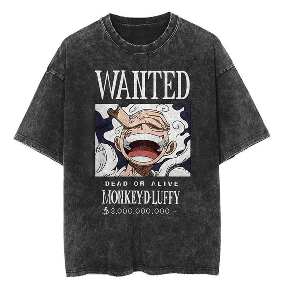 One Piece T-shirts Graphic Men Casual Oversized Washed Harajuku T-shirt Washed Japanese Anime Loose Streetwear Black Tops Tees