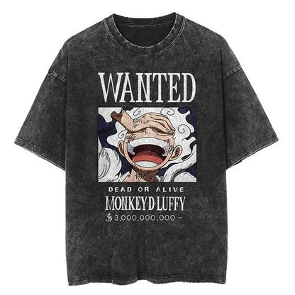One Piece T-shirts Graphic Men Casual Oversized Washed Harajuku T-shirt Washed Japanese Anime Loose Streetwear Black Tops Tees