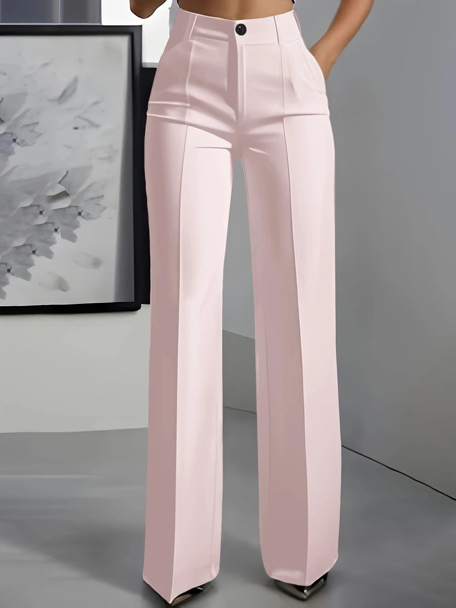 Women High Waisted Wide Leg Office Trousers, Solid Black Pleated Elegant Crease Dress Pants, Professional Full Length Trousers