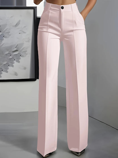 Women High Waisted Wide Leg Office Trousers, Solid Black Pleated Elegant Crease Dress Pants, Professional Full Length Trousers