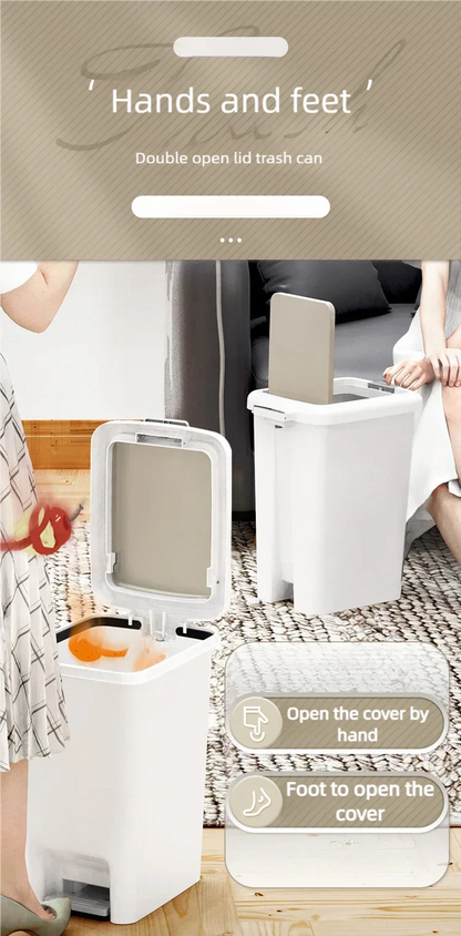 Plastic Foot Pedal Trash Can - Double Opening Bin for Bathroom Kitchen Office