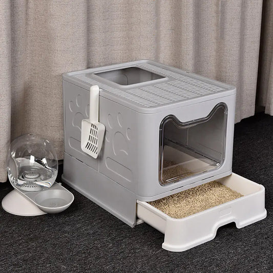 Foldable XXL Cat Litter Box - Large Space with Front Entry  Top Exit - ZOOMNSTORE