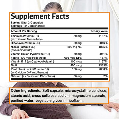 Daitea Compound VitaminB Capsules VB B1 B2 B3 B5 B6 B7 B9 B12 Better Mood Assists Nervous System &Energy Support Supplement