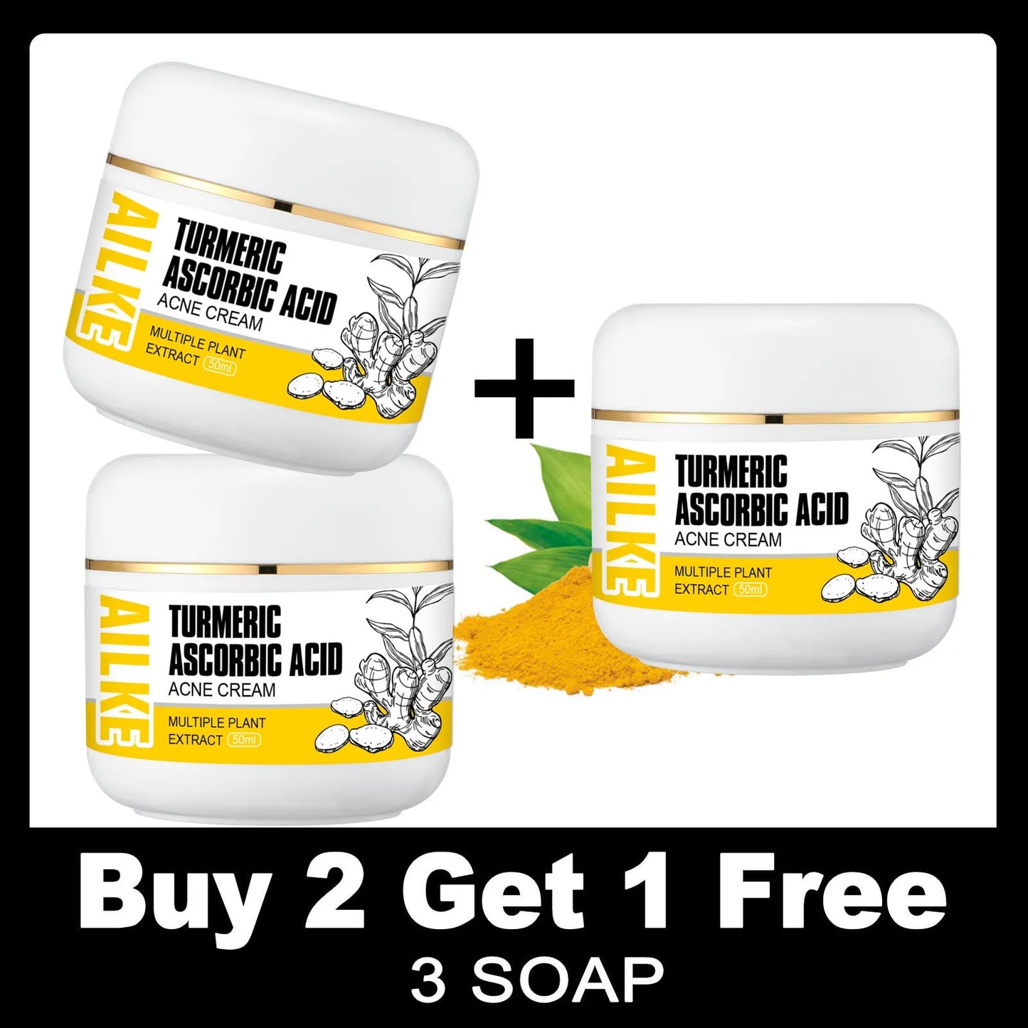 AILKE Natural Turmeric Brightening Face Cream, Glow Boosting, Skin Moisturizer, Anti-Acne Facial Cream, for All Skin Tone