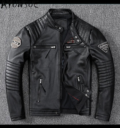 Mens Leather Jacket Autumn Men Clothing Handsome Motorcycle Jackets Two Colors Short Coats Kurtka Męska Skórzana Slim