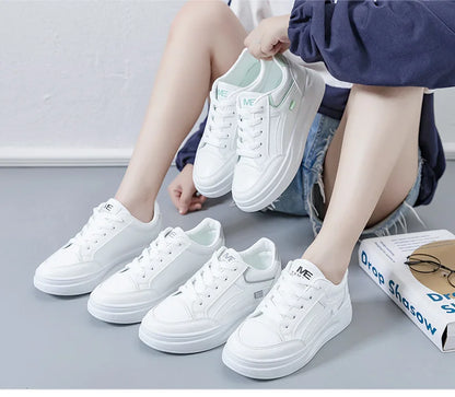 Outdoor Women Walking Shoes Skateboarding Shoes Women Sneakers PU Leather Lace-Up Breathable Jogging Casual Sneakers De Mujer