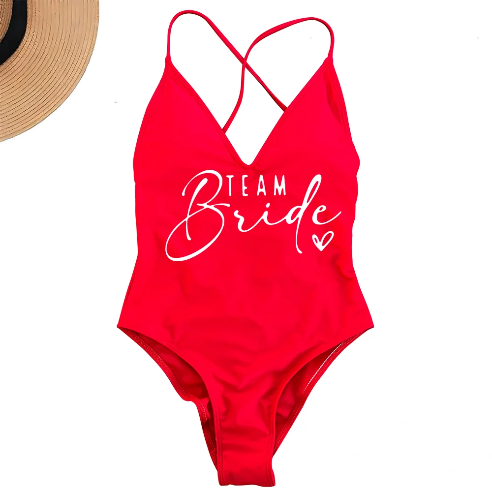 Pink Gold Print One Piece Swimsuit Team Bride Love Sexy Bathing Suit Padded Swimwear Women Bikini Bachelor Party Swim Beachwear