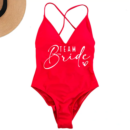 Pink Gold Print One Piece Swimsuit Team Bride Love Sexy Bathing Suit Padded Swimwear Women Bikini Bachelor Party Swim Beachwear