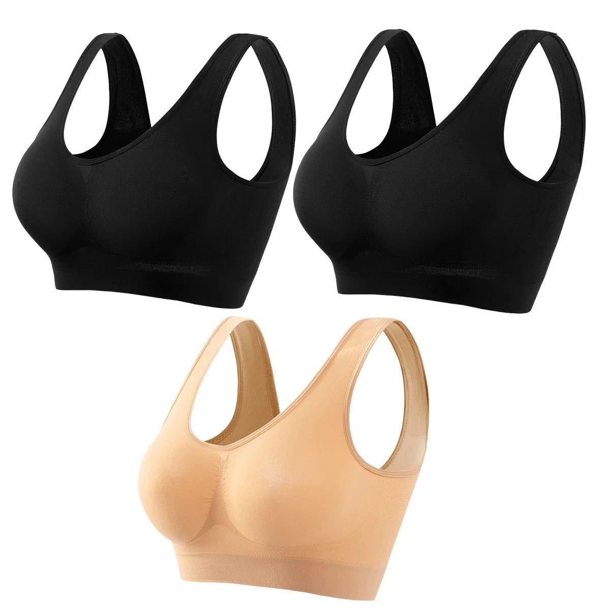 3Pcs/Set Women Seamless Knit Tank Sports Bra Solid Color Bralette Top Wide Strap Integrated Lining Without Pads Lingerie S-5XL