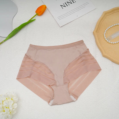 High-Waisted Mesh Ice Silk Triangle Pants Large Size Breathable Sexy Striped Seamless Underwear