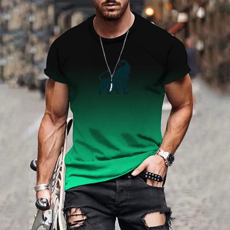 Men's 3D Printed T-Shirt - Summer Streetwear Gradient Printed Tee | Plus Size Pullover