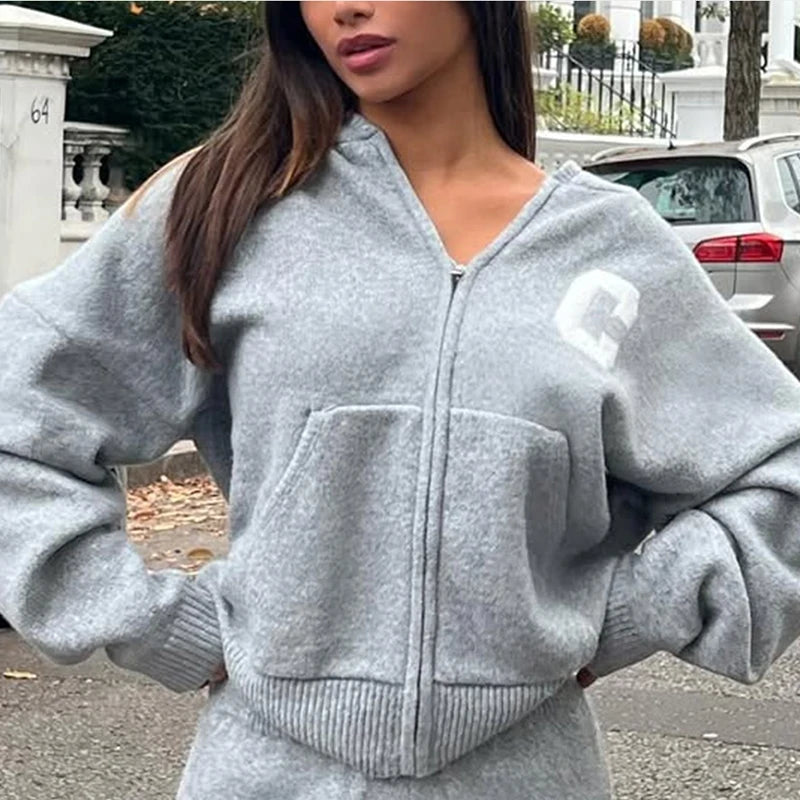 Jacket Tracksuit Two‑piece Set Knit Jacket Clothes Hooded Knit Woman Tracksuit Hooded Knit Coat Pants Trousers Women Clothes