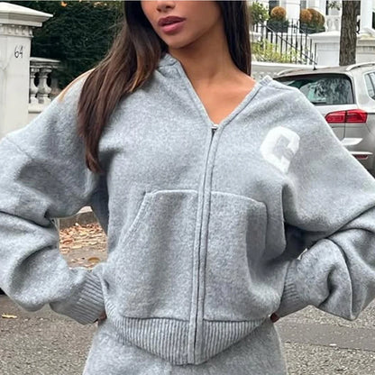 Jacket Tracksuit Two‑piece Set Knit Jacket Clothes Hooded Knit Woman Tracksuit Hooded Knit Coat Pants Trousers Women Clothes