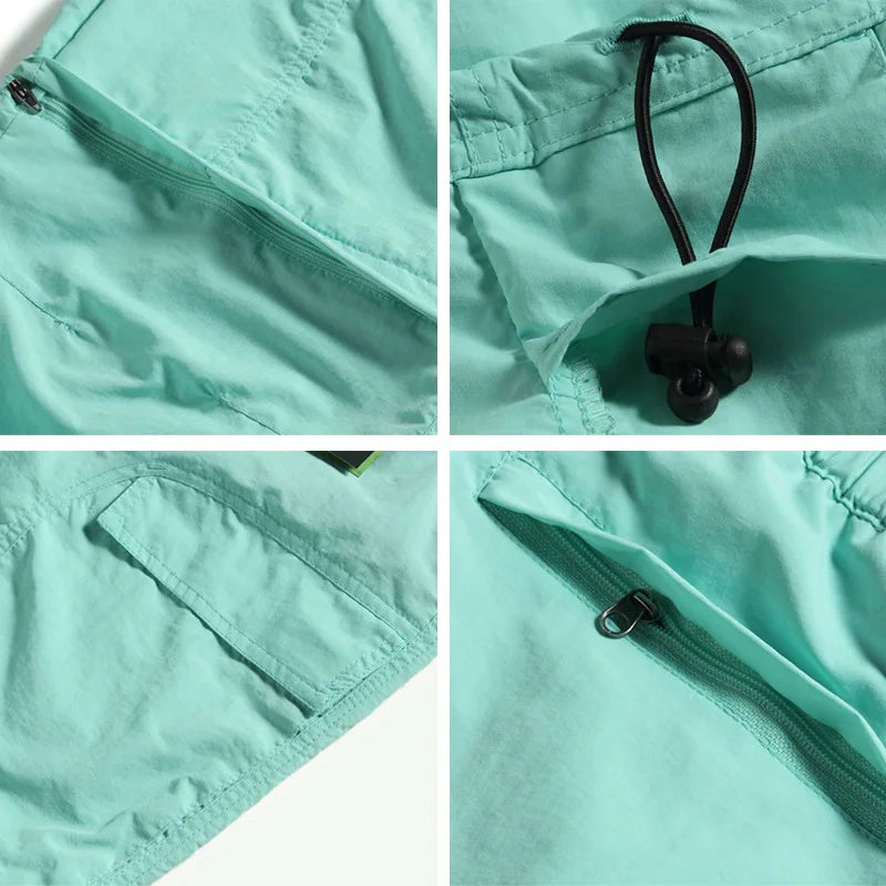 NUONEKO Women's Summer Hiking Pants Women Trekking Sport Quick Dry Thin Cargo Trousers Removable Outdoor Camping Pants Shorts