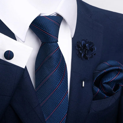 Luxury Mens Floral Black Gold Tie Set - Paisley Necktie Pocket Square Cufflinks  Brooch for Weddings and Parties