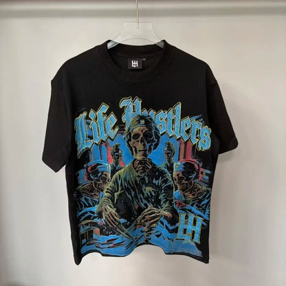 26SS Y2K High Quality American Retro Trendy Fashion Tops LIFE HUSTLERS 100% cotton large size loose Men's Women's T-Shirt