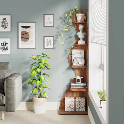 Corner Bookshelf - Modern 5-Tier Shelf | Stylish Wooden Storage Rack