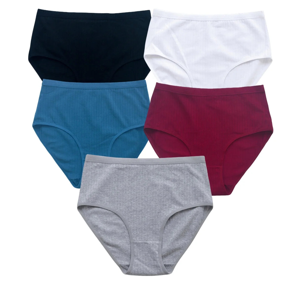 5Pcs/Set High Rise Panties Women Cotton Briefs Sexy Lingerie Ribbed Basic Daily Underwear Soft Stretch Ladies Intimates S-XXL