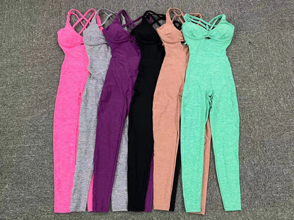 Women Yoga Jumpsuit - Push Up Backless Sportswear, Breathable Quick Dry Activewear
