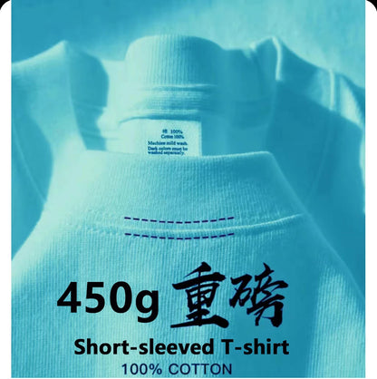 450g Gsm Pure Cotton Short-sleeved T-shirt Men's Loose American Fashionable Brand Casual High Street Half-sleeved T-shirt