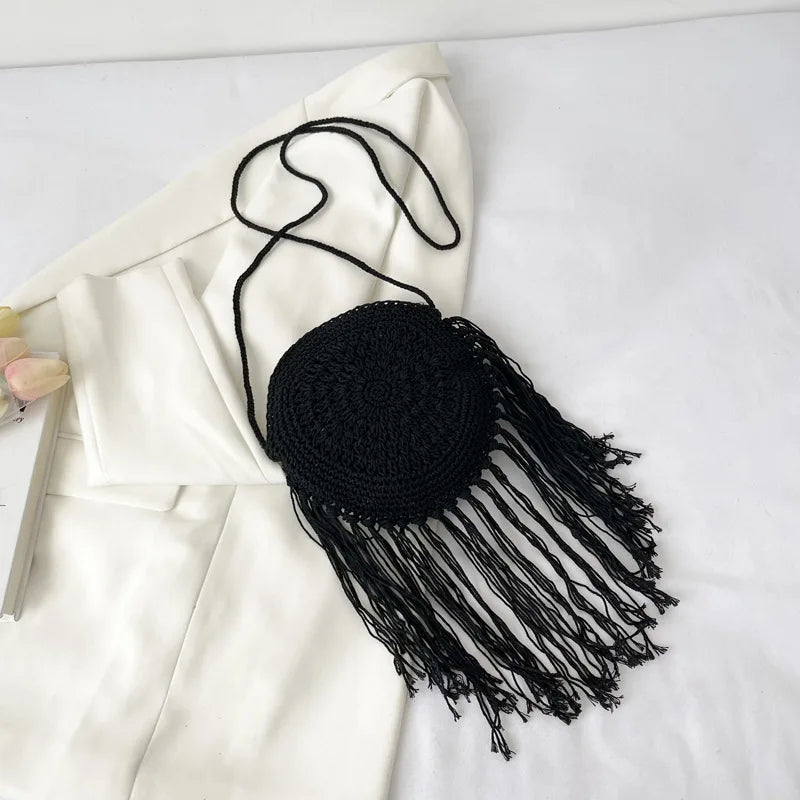 Handmade Cotton Crossbody Bag - Vintage Tassel Shoulder Messenger for Women Summer Beach Handbag 2023