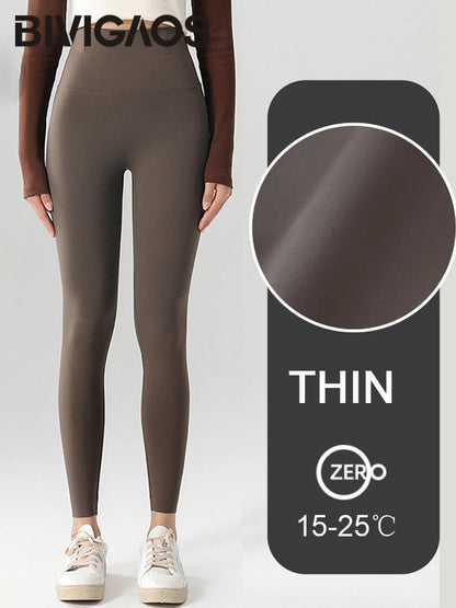 High Waist Leggings - Seamless Fleece Velvet Women's Fitness Pants, Warm & Slim