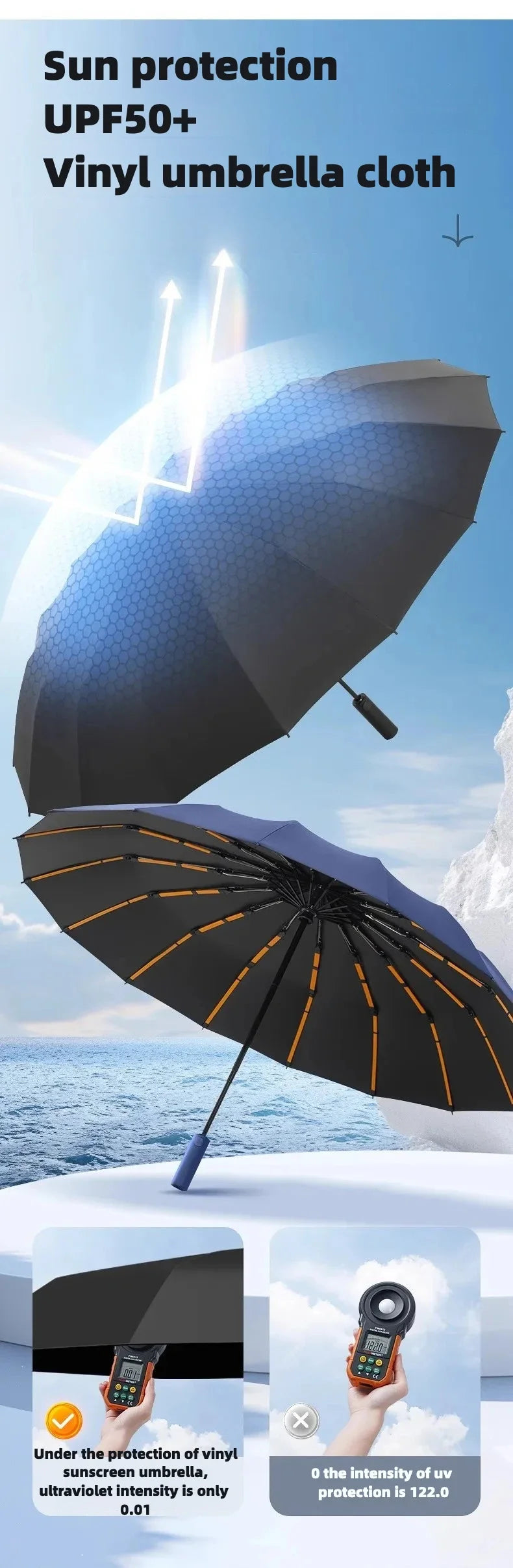 Stormproof Windproof Automatic Folding Rain Umbrella for Men, Large Strong Reinforced 288 Bone, Sun UV UPF50+ Parasol