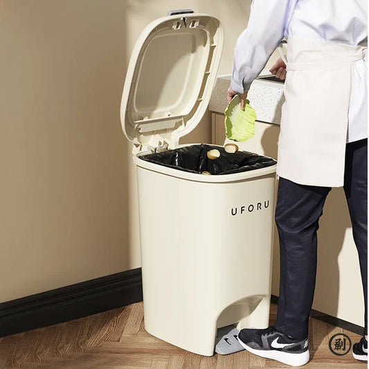 Double Pedal Trash Can 10L20L - Large Capacity Foot-Push Bin for Kitchen Bathroom Living Room
