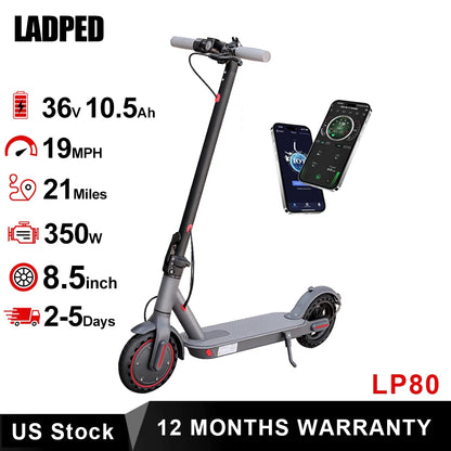 LADPED Electric Scooter 350W 19mph Max Speed Smart APP Control Scooter Shock-absorbing Anti-skid ‎8.5 inches Folding Waterproof E-Scooter