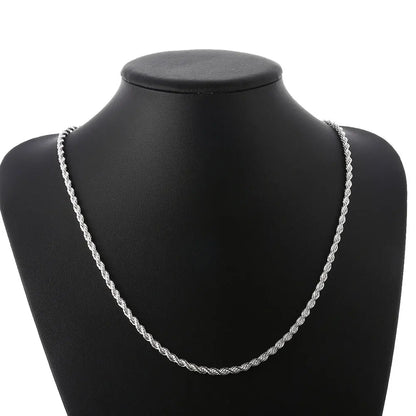 High Quality 925 Silver 4MM Women Men Chain Male Twisted Rope Necklace Bracelets Fashion Silver Jewelry Set