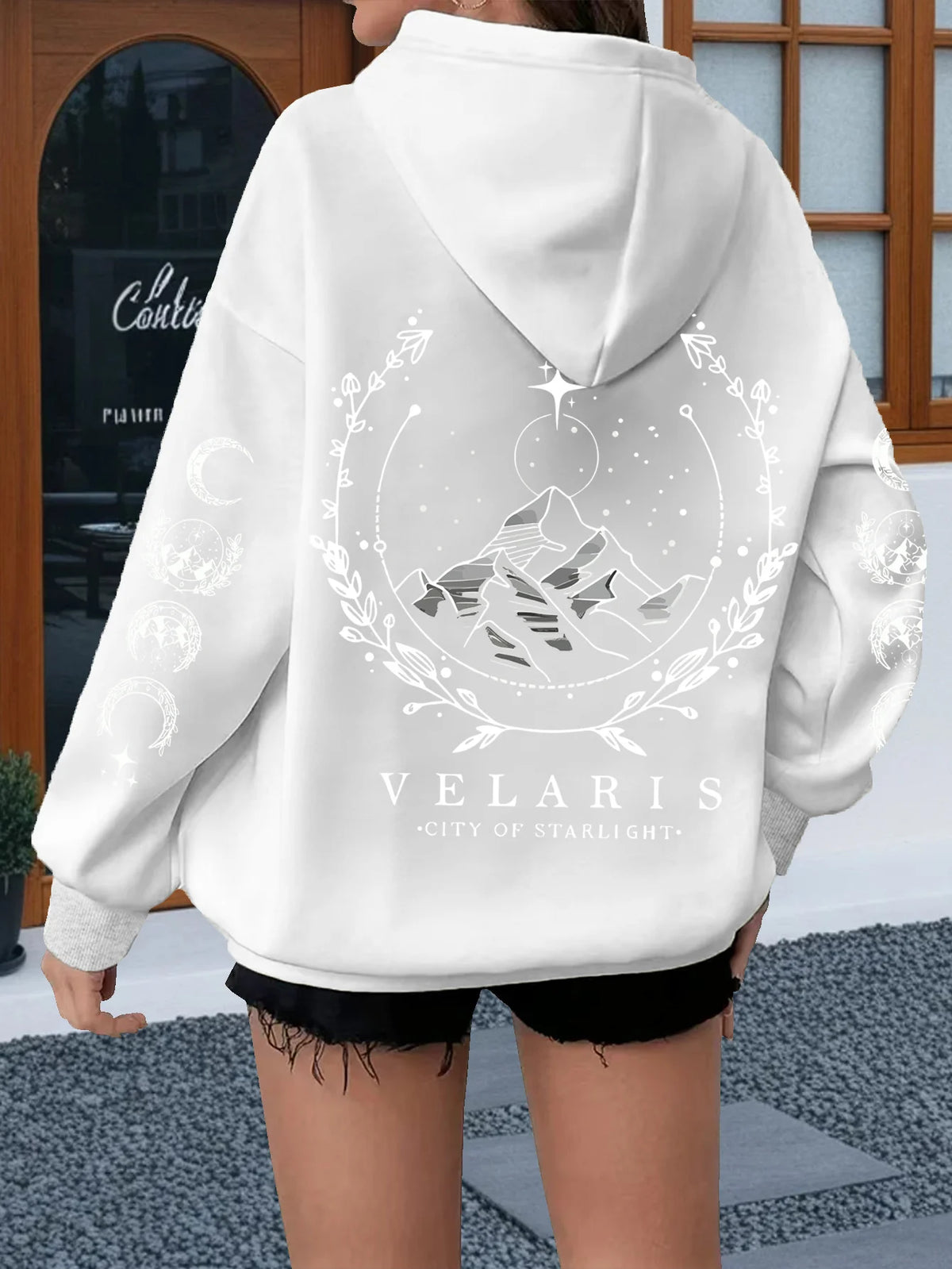 Sun & Moon Print Hooded Sweatshirt Women Casual Pullover Long Sleeve Tops Sun Moon Mountain Design Women Sweatshirt Graphic