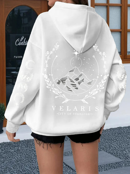 Sun & Moon Print Hooded Sweatshirt Women Casual Pullover Long Sleeve Tops Sun Moon Mountain Design Women Sweatshirt Graphic
