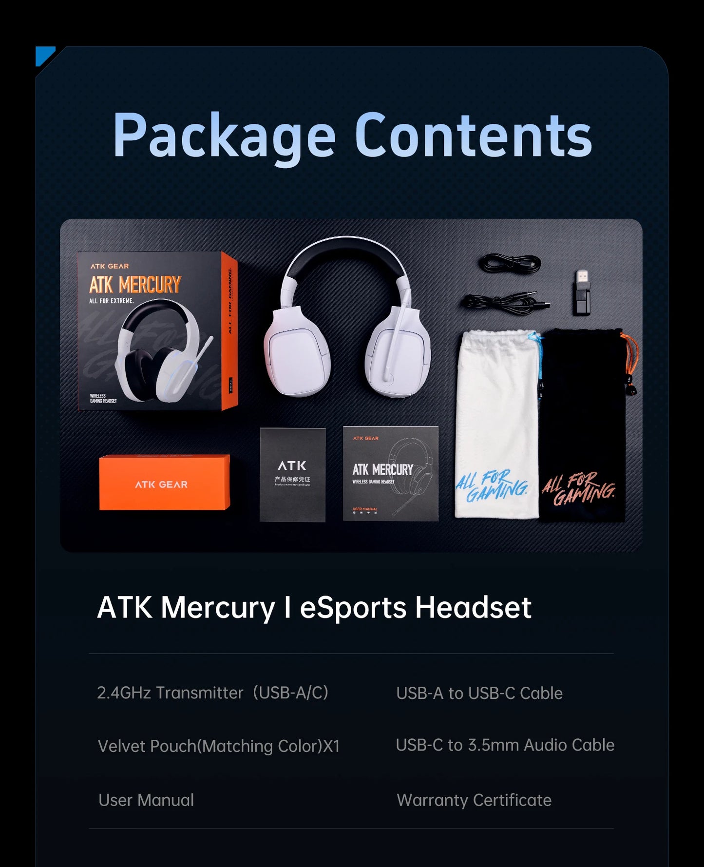 ATK M1 Game Headset Three Mode Wireless Headworn PS5  PC Gaming Headset Microphone Virtual 7.1 Surround Noise Reduction Headset