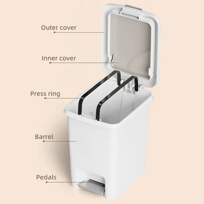 Plastic Foot Pedal Trash Can - Double Opening Bin for Bathroom Kitchen Office