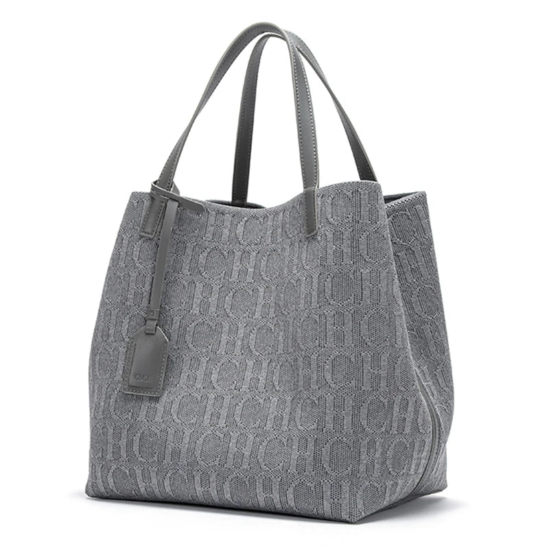 Large Capacity Tote Bag - Black Knitted Shopping Bag 27x20x28cm Durable Polyester
