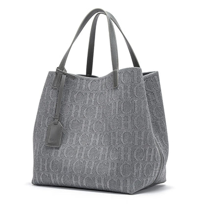 Large Capacity Tote Bag - Black Knitted Shopping Bag 27x20x28cm Durable Polyester