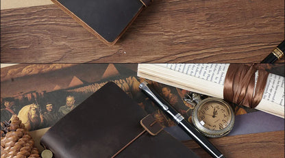 Leather Travel Journal - Refillable Notebook With Embossed Leather Cover, Handmade Diary