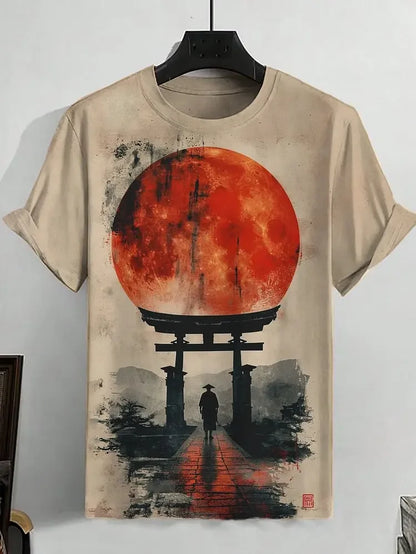Japanese Art Style Summer 3D Printed Large-sized Men's T-shirt Is Loose and Comfortable Suitable for Daily Wear