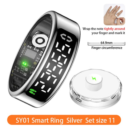 SY01 Smart Ring With LED Screen Bluetooth Health Monitoring Blood Oxygen Sleep Heart Rate Multi-sport Modes Waterproof IP68&5ATM