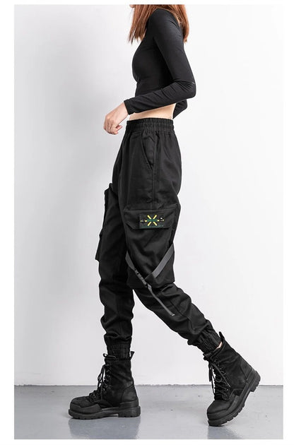 Black Fashion Korea Cargo Pants Women High Waist Baggy Tactical Sweatpants Fashion Hip Hop Harajuku Joggers Trousers Female