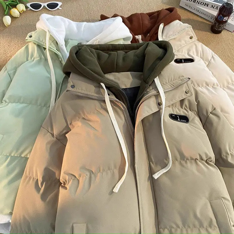 Hooded Padded Coat - Women Winter Jacket With Zipper Contrast & Thick Cotton