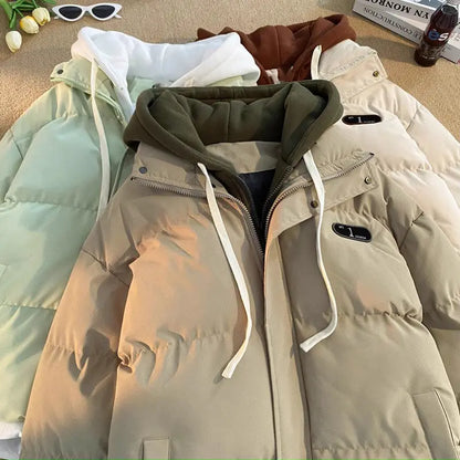 Hooded Padded Coat - Women Winter Jacket With Zipper Contrast & Thick Cotton
