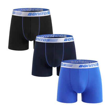 3 Pieces Cotton Men's Panties BONITOS Letter Waistband Boxer Briefs Solid Color Boxers Underwear For Man Classic Men Underpants