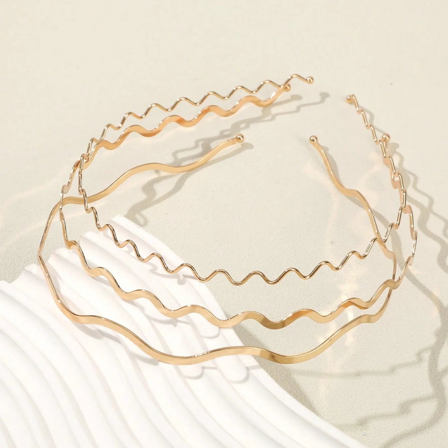 3PCS Women's Metal Gold Thin Wave Headbands, Minimalist & Practical Bang Hair Bands, Ultra-Minimalist Elegant Hair Accessories (